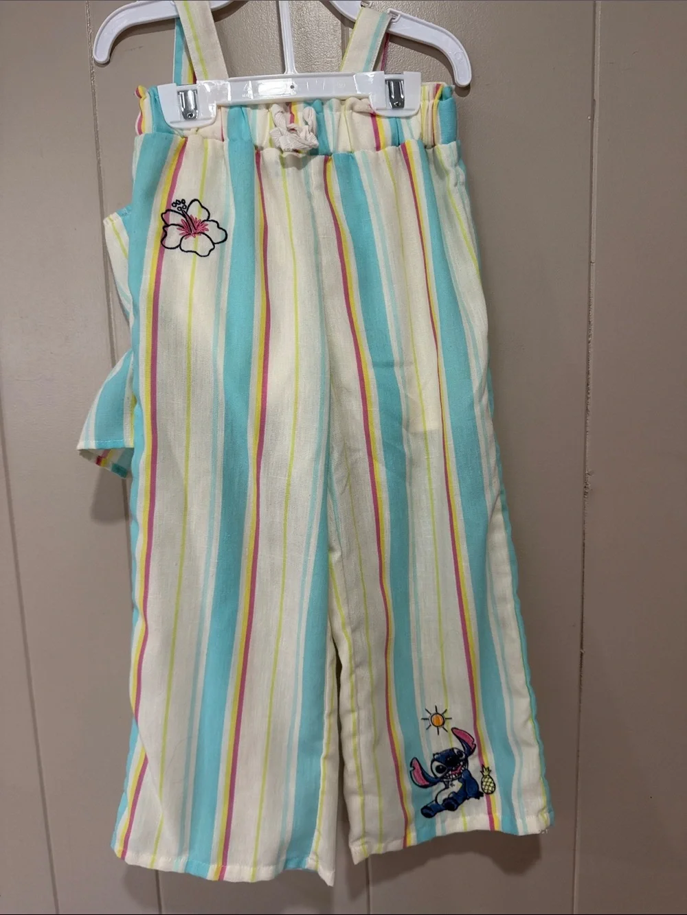 Disney Girls' Stitch Striped blue & yellow Jumpsuit